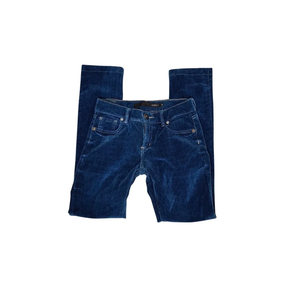 Animale Women's Blue Velvet Slim Fit Pants Made in Brazil *See Measurements